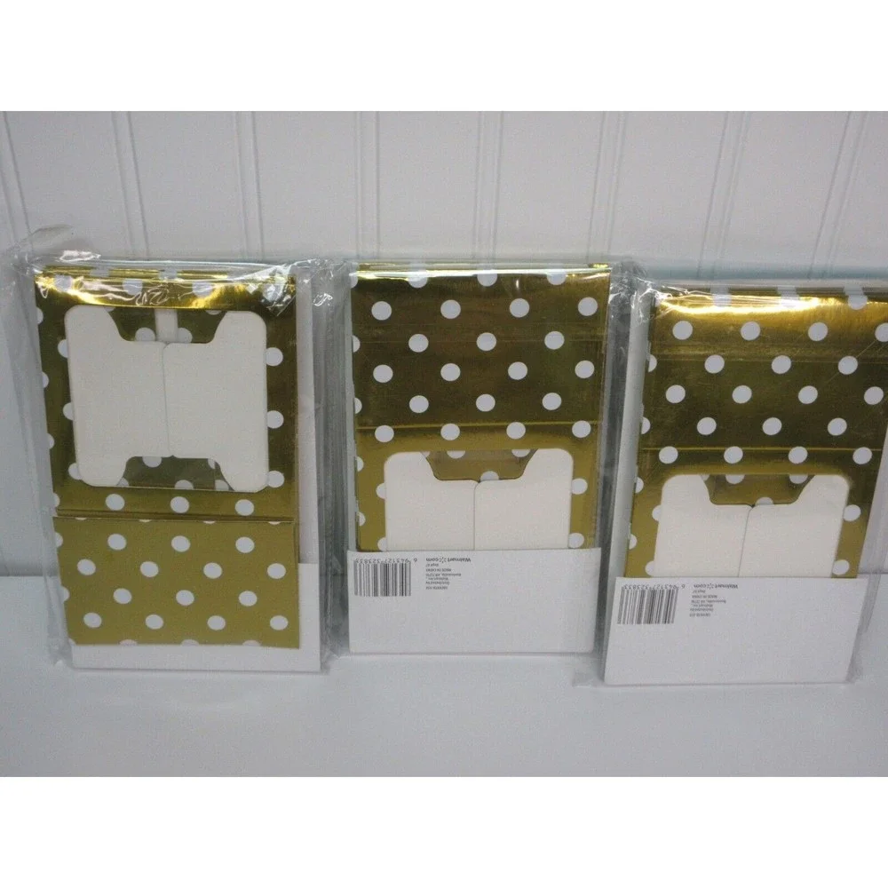 Celebrate Treat Boxes with Window & Cupcake Insert Gold White Polka Dots 3ct ea